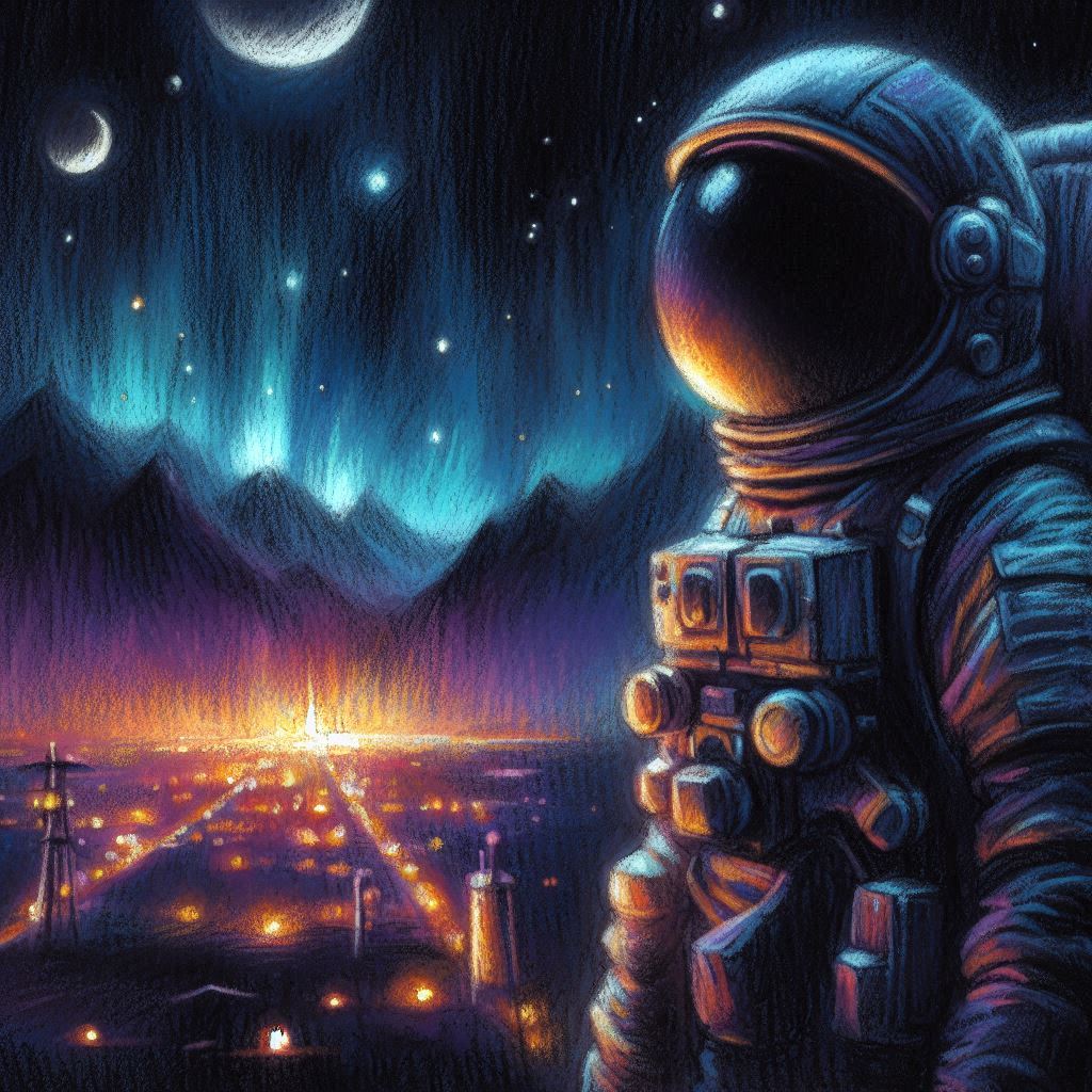 Night time photo of an Astronaut | Night art | Spaceman art | simcaart.com