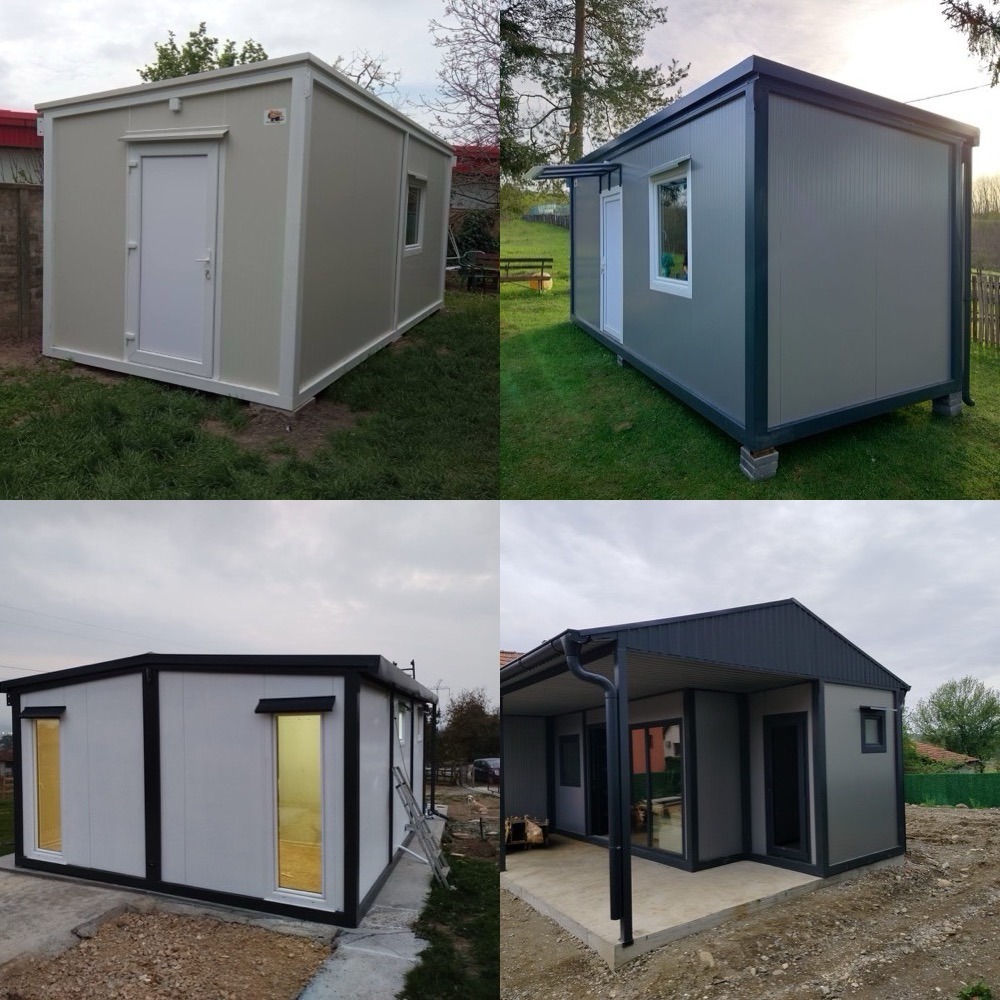 Gradjevinski stambeni kontejneri sa nastresnicom i dodatnim krovom kolaz fotografija