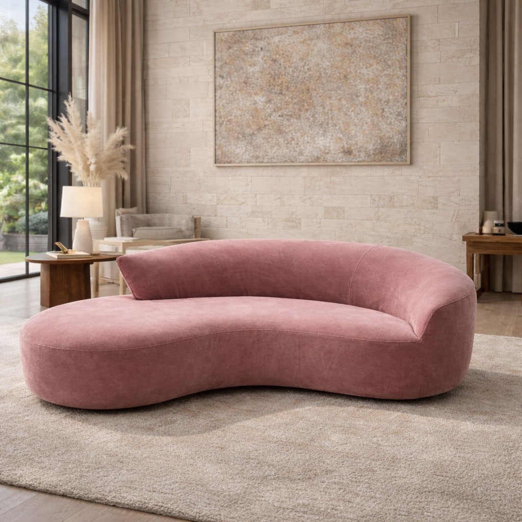 Custom pink curved sofa in a refined living room by Solo Home Decor