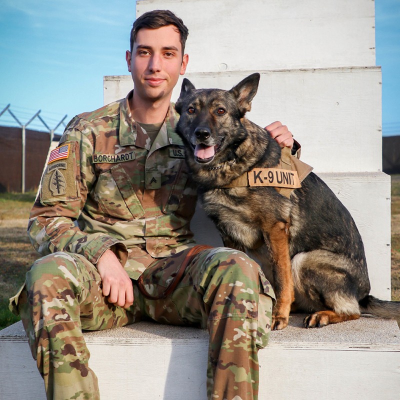 Emotional bond between military handler and loyal working dog.