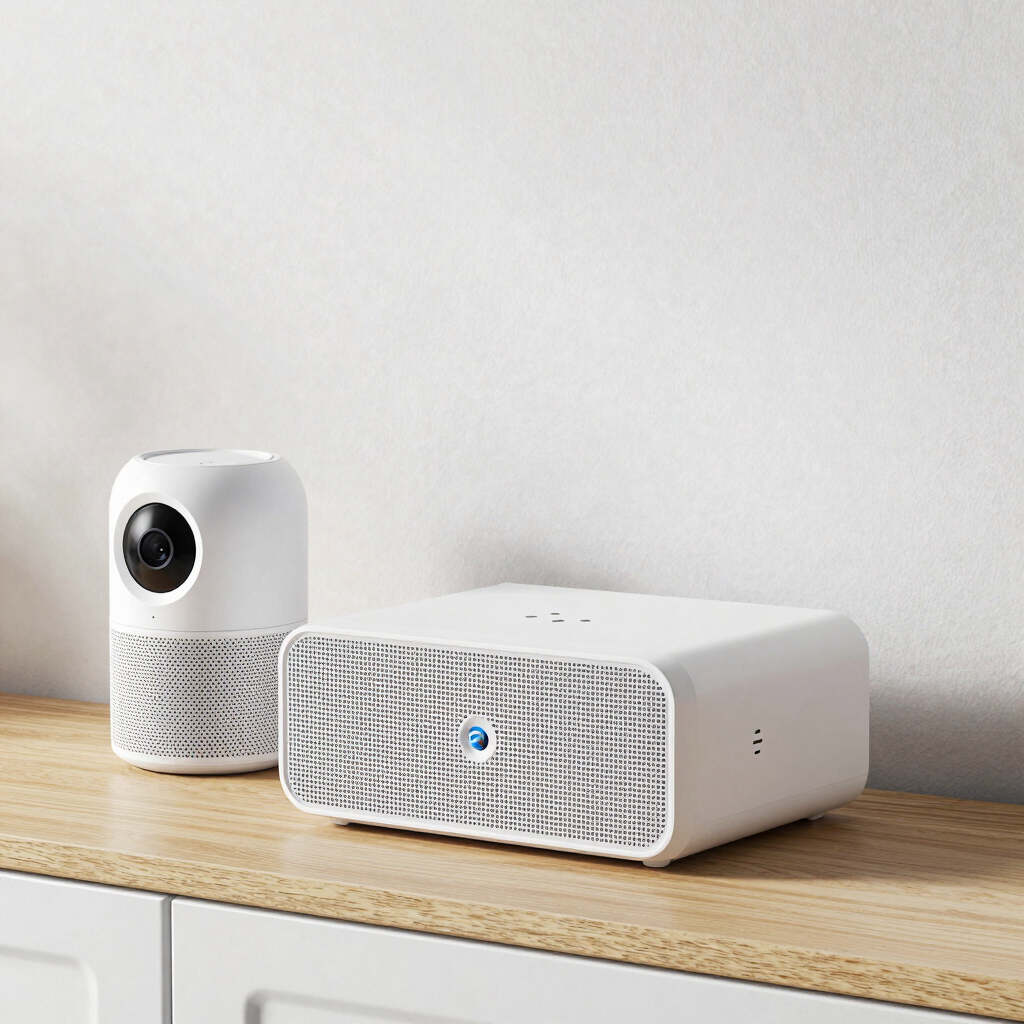 A cozy HDB flat living room with a sleek router placed on a shelf.