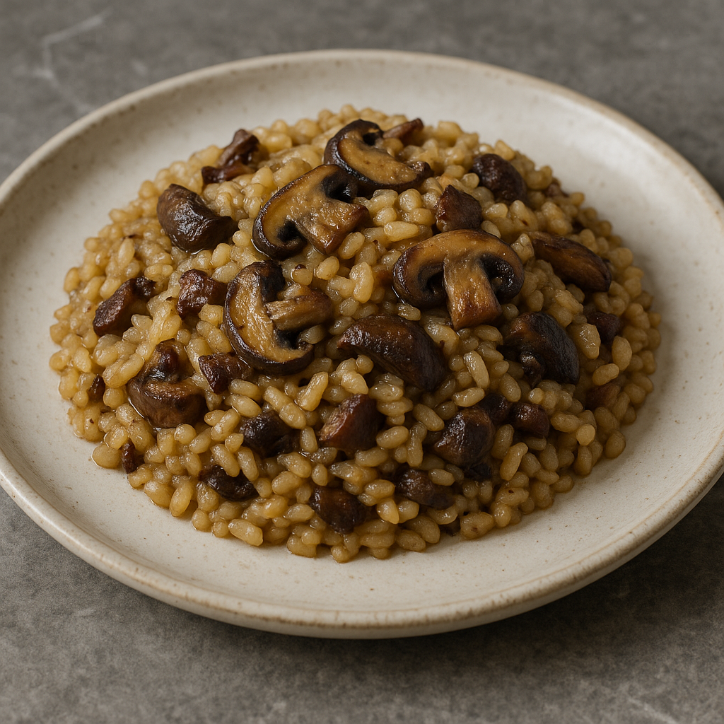 Arroz meloso con setas salteadas, un plato casero, reconfortante y perfecto para menús diarios