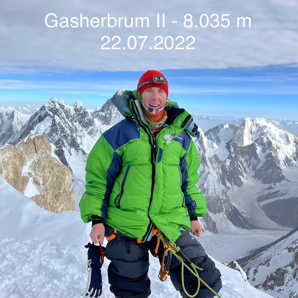 Elisabeth Gschösser on summit of Gasherbrum 2