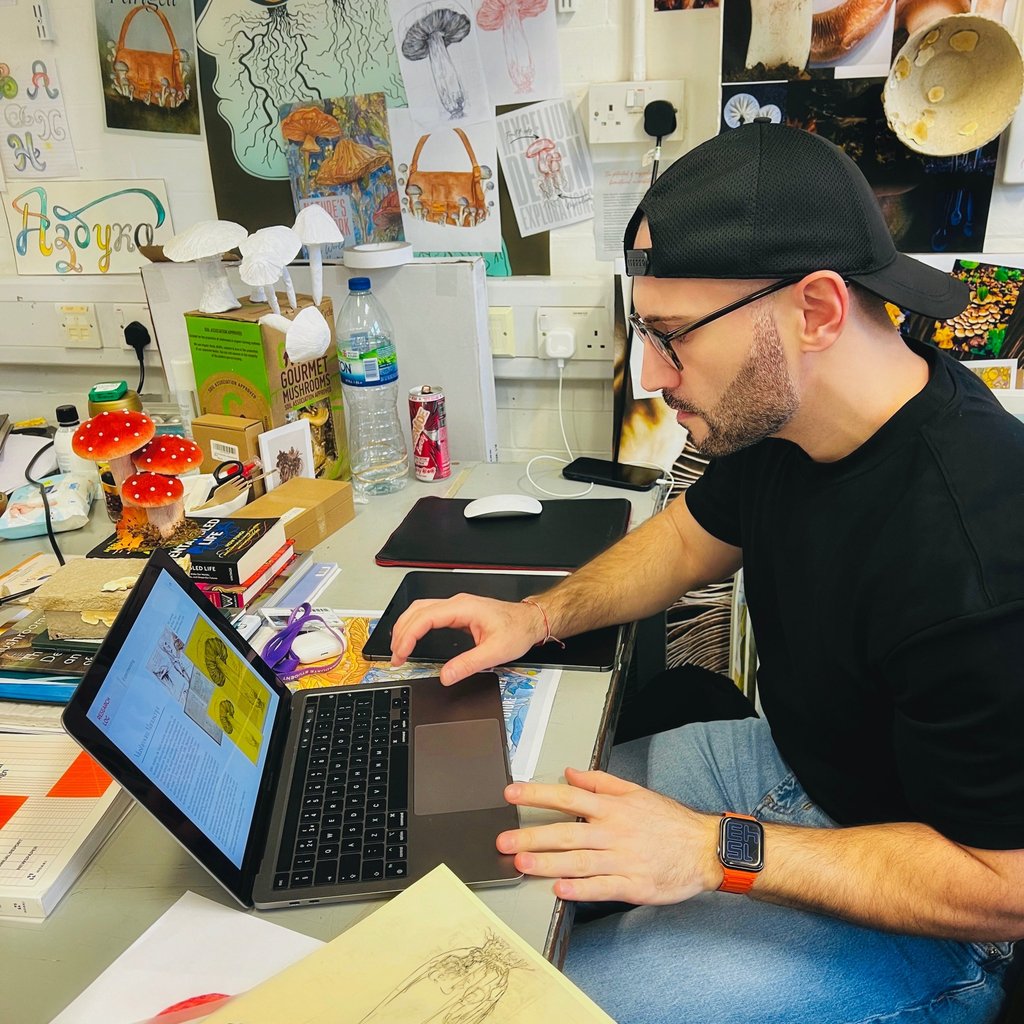 Sezer in a creative process of work