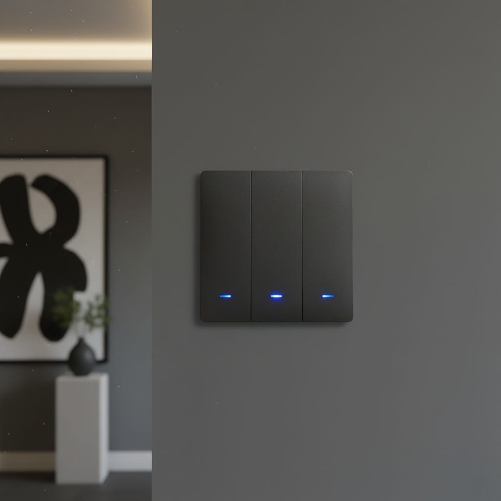 grey smart switch with 3 LED lights of VAutomate
