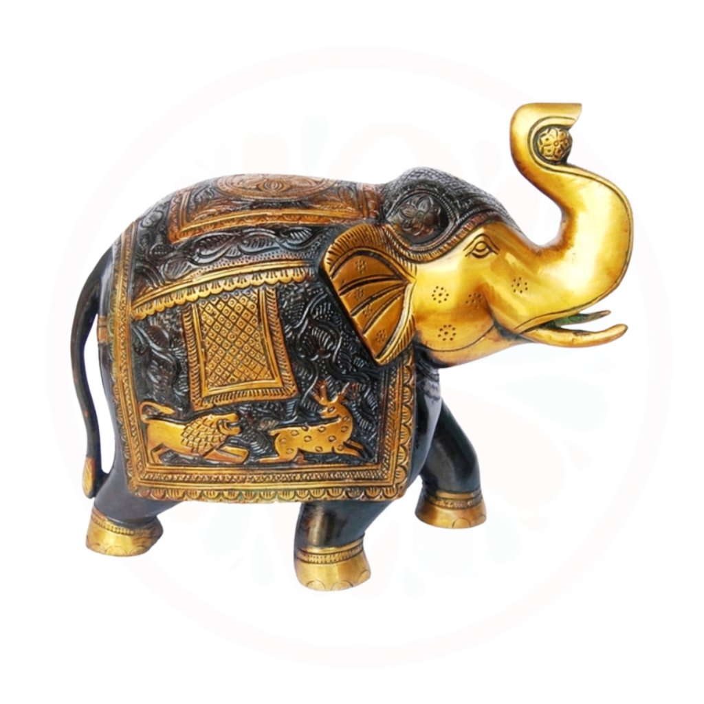 a decorative elephant statue of a golden elephant