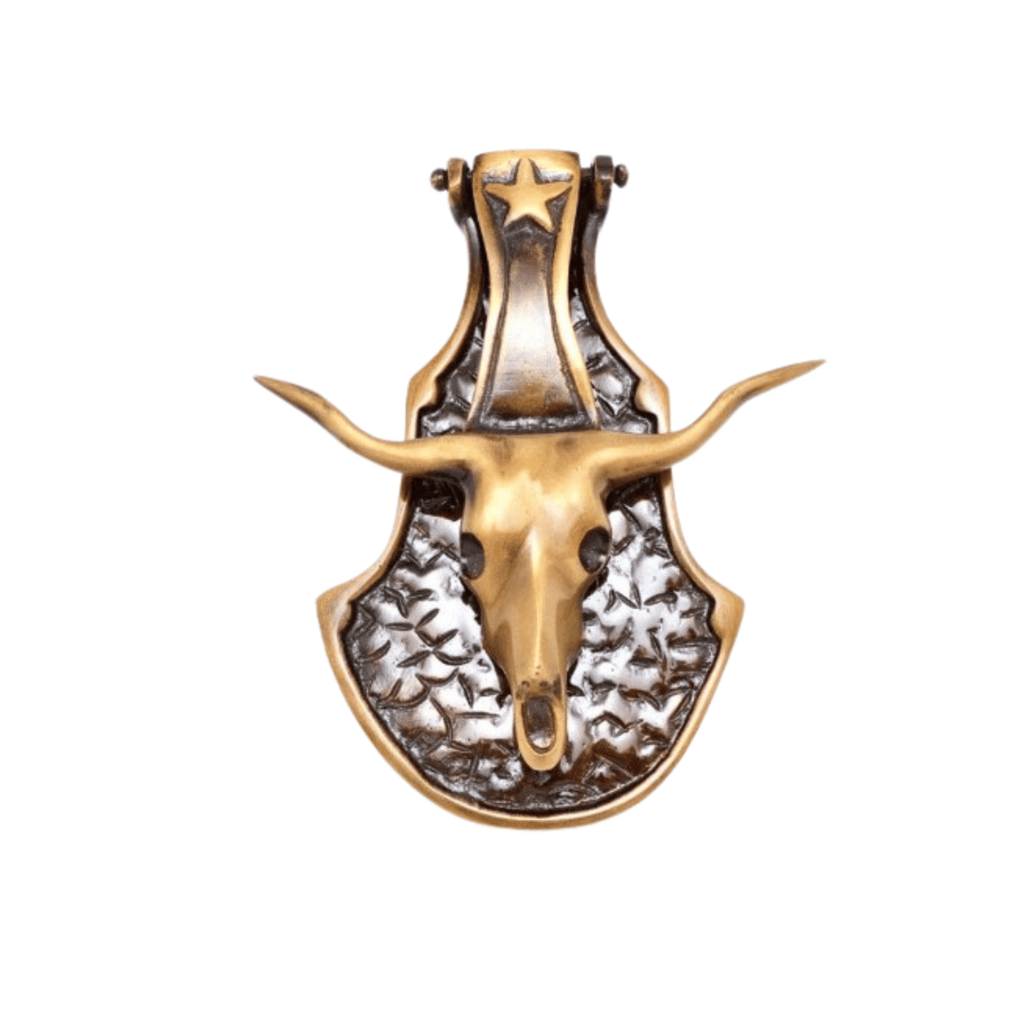 a bull head with a long horn and a long horn