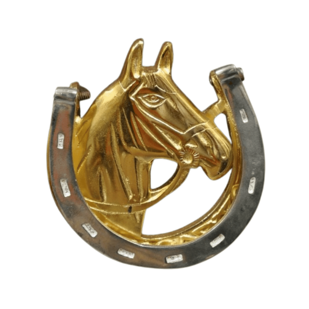 a horse shoe shoe with a horse head in the middle of a horseshoe shaped horse