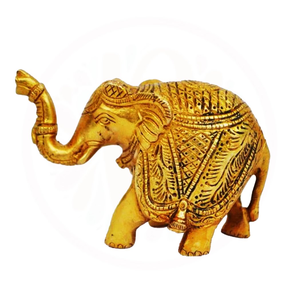 a gold colored elephant statue