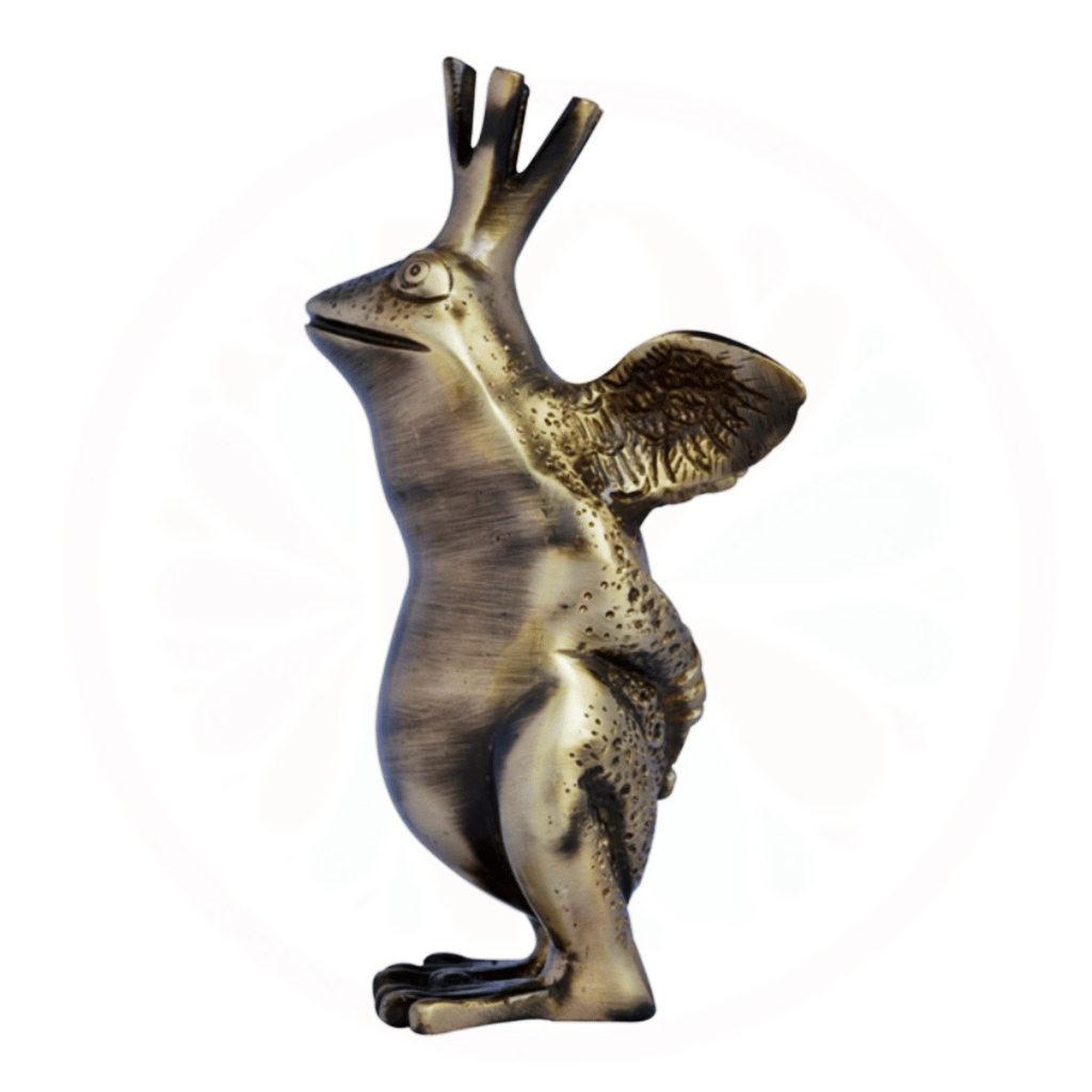 a statue of a bird with a bird on it's back