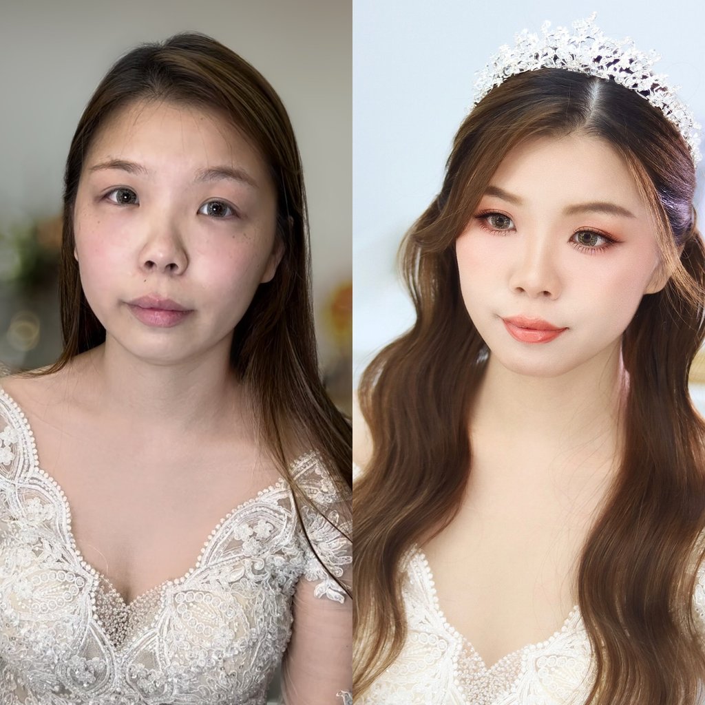 香港婚禮新娘化妝師新娘造型妝前妝後對比