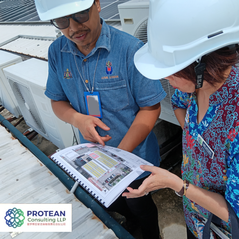 Protean Consulting verifying solar rooftop installation for demonstration project.