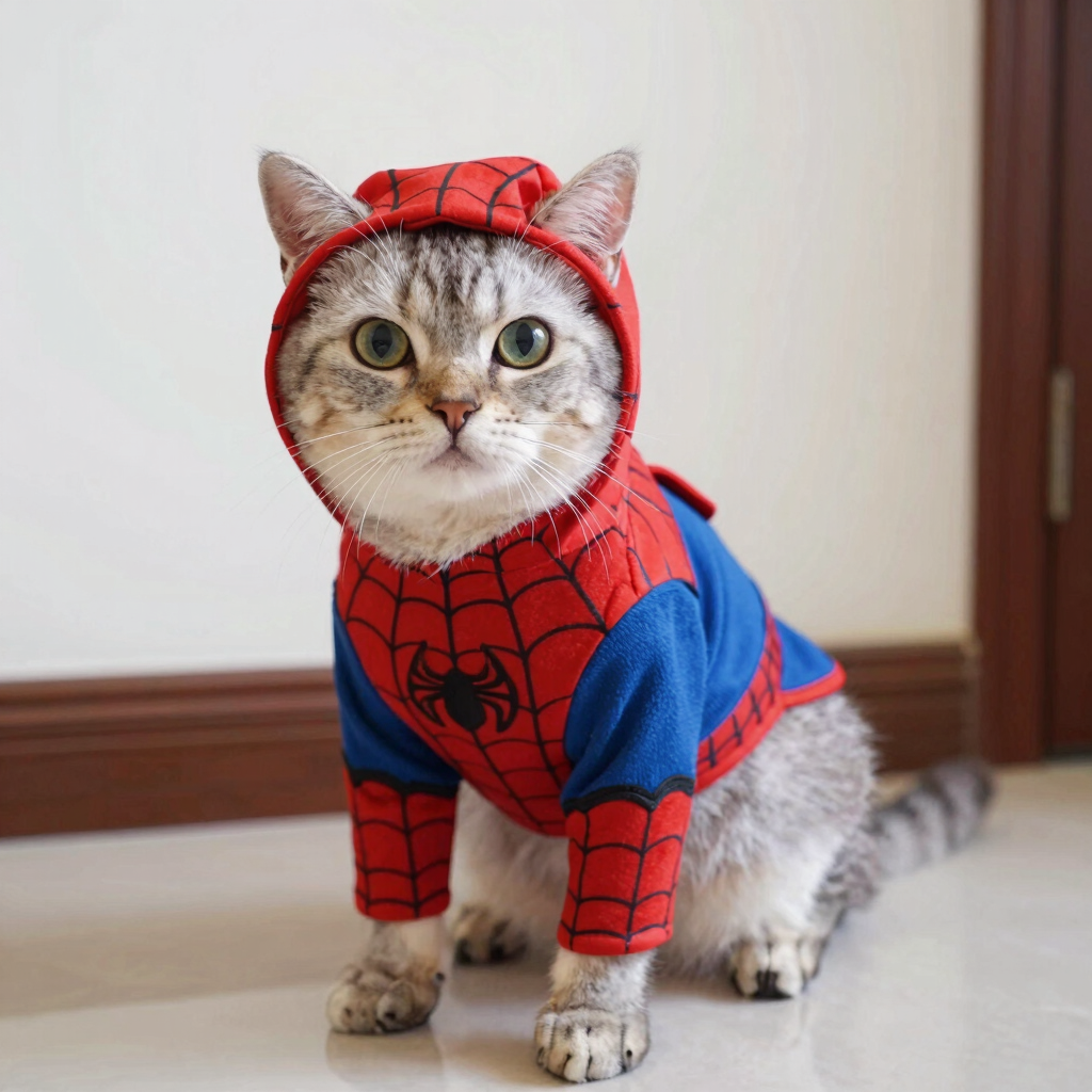 Gatito con disfraz de spiderman.