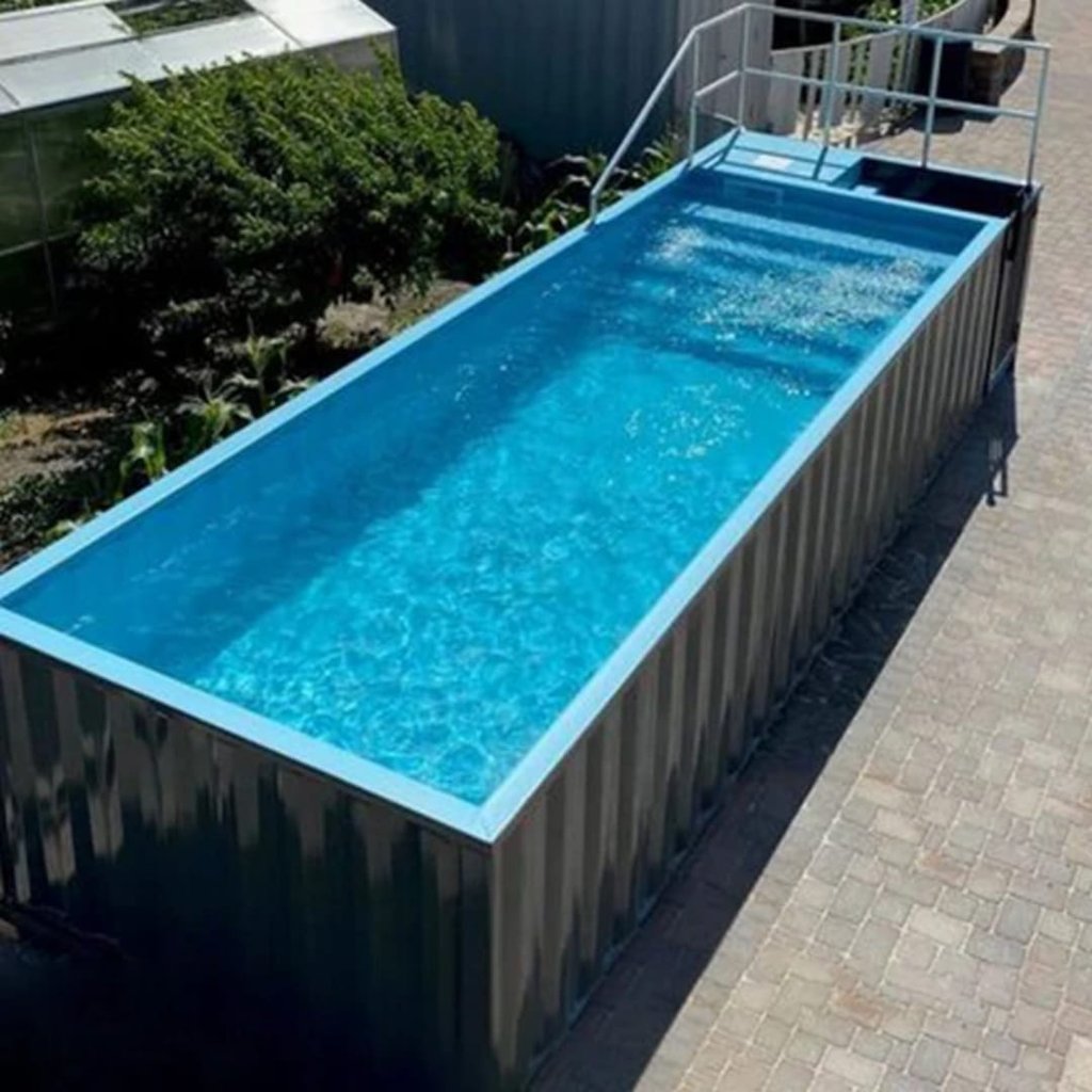 a container container pool with a ladder and a ladder
