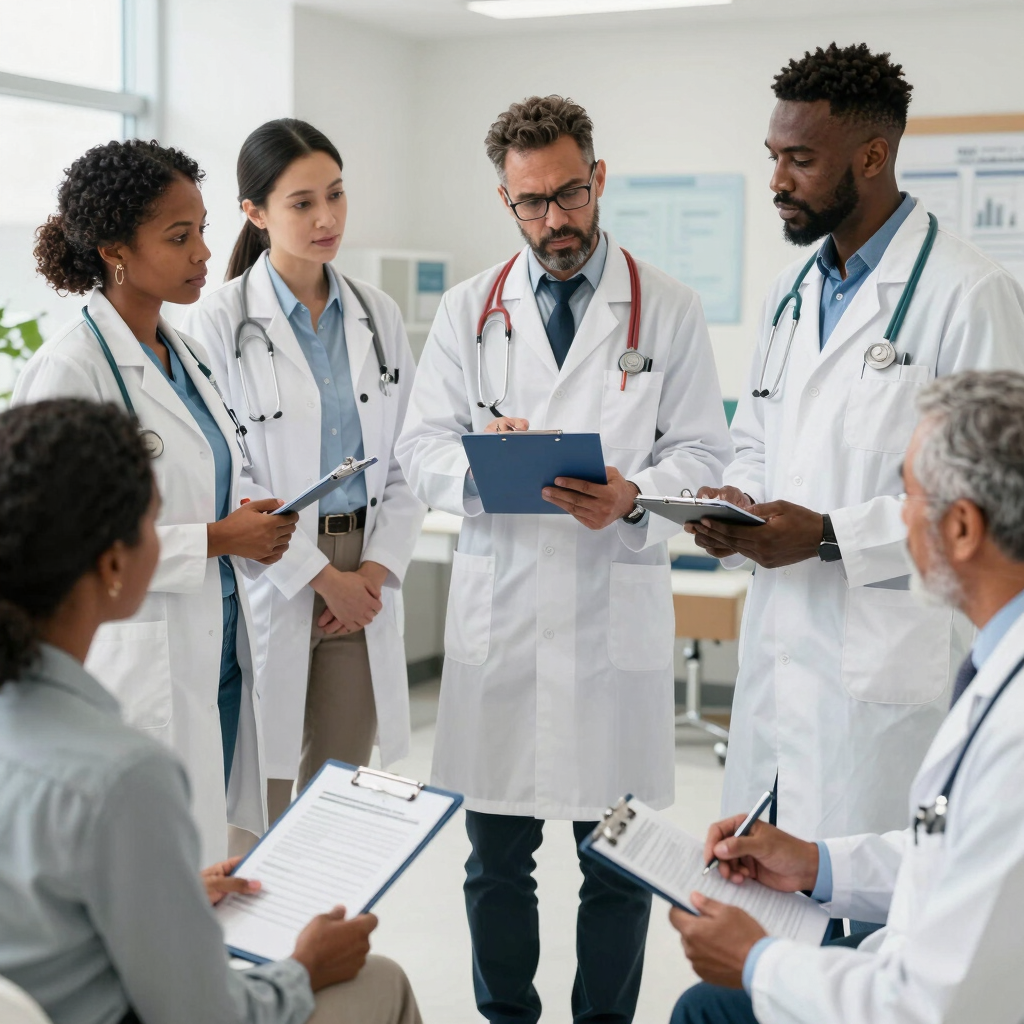 A group of Black medical professionals engaging with community members about the importance of diverse research.