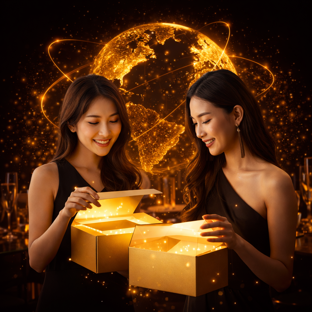 Global advantage visual showing international shipping and fulfilment for branded products