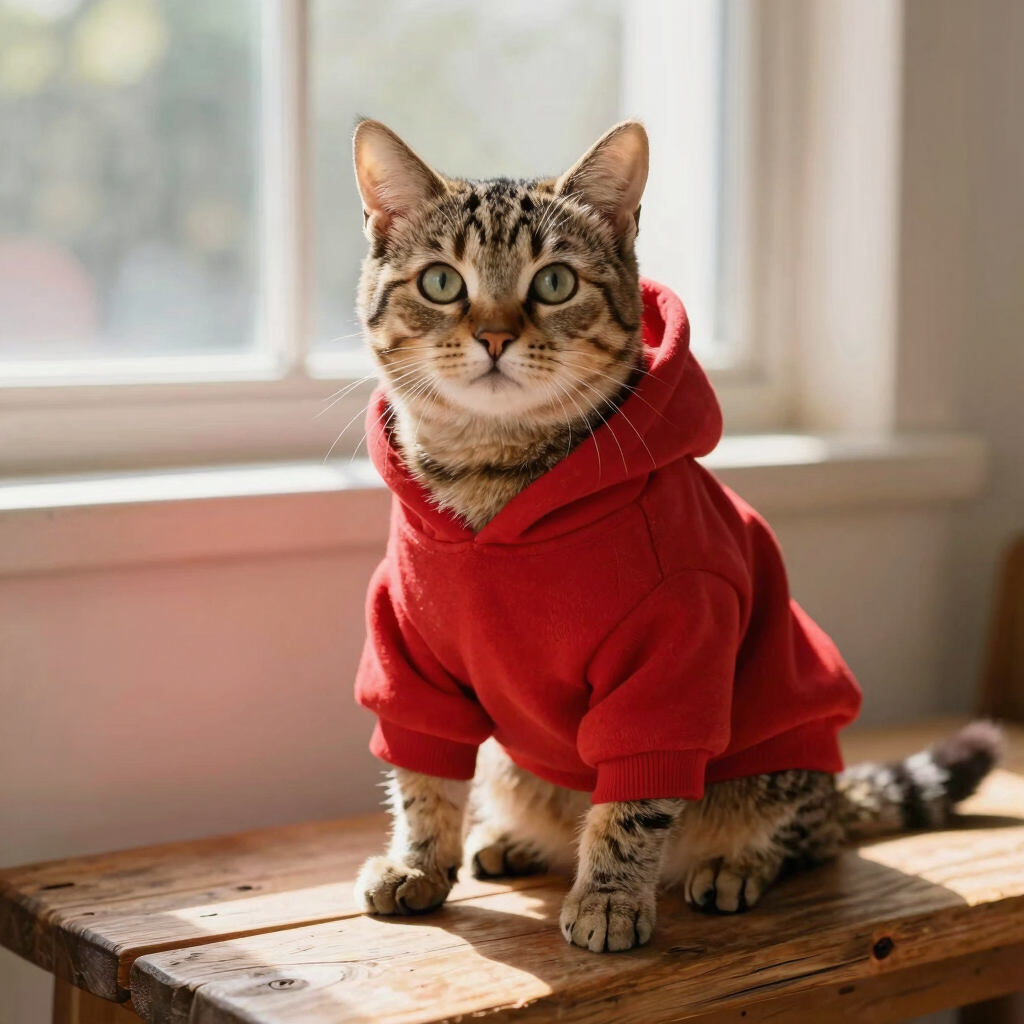 Gato con sudadera roja