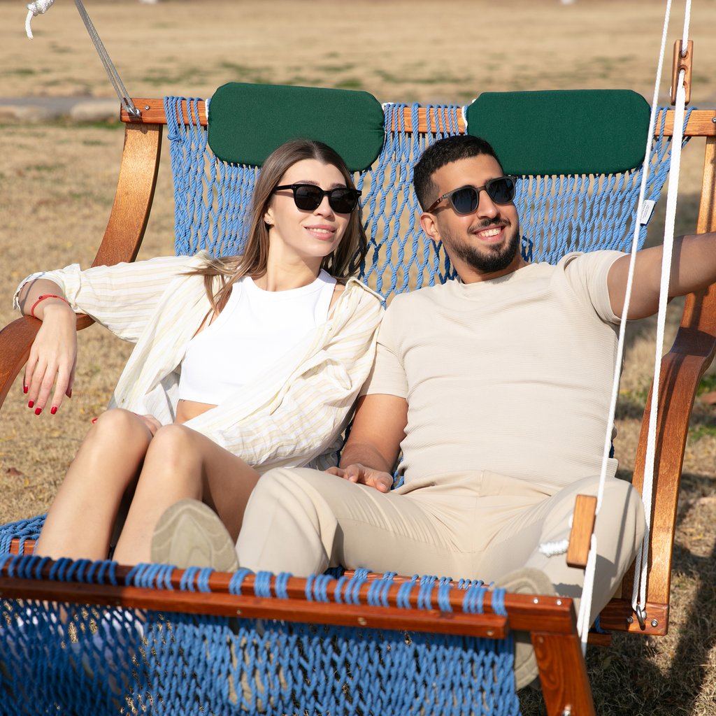 Coastal blue rope hammock swing chair