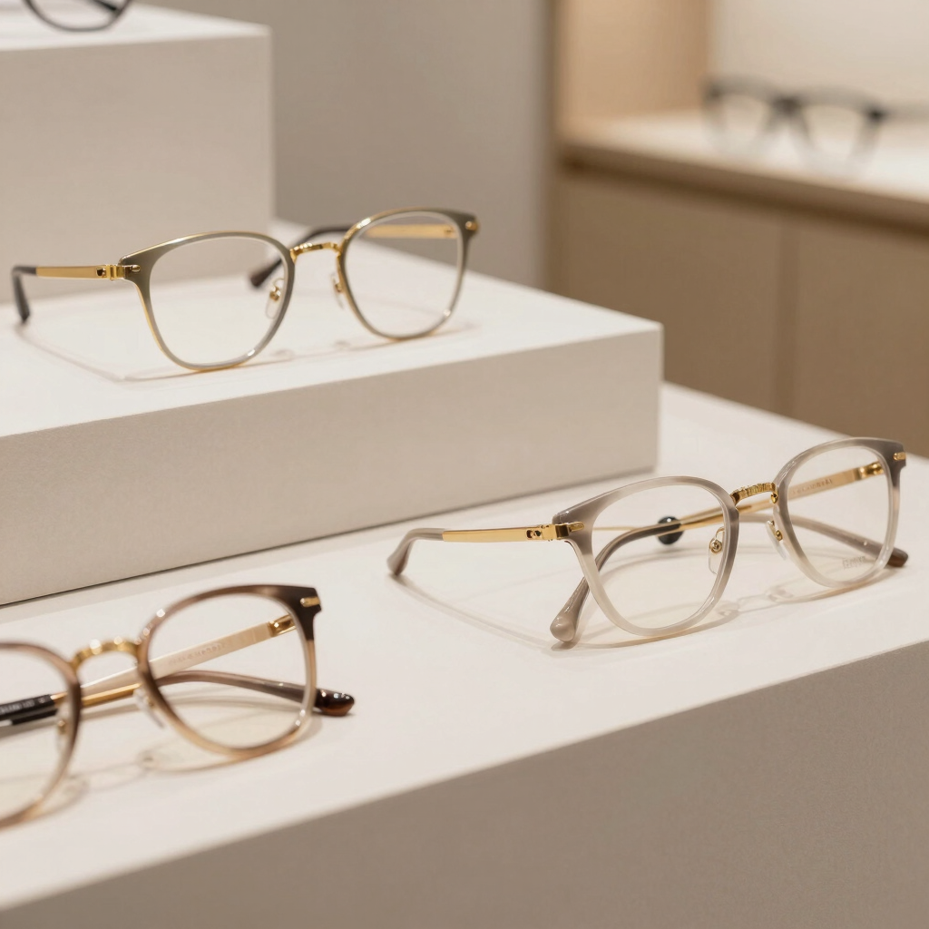A pair of glasses sitting next to a christmas ornament