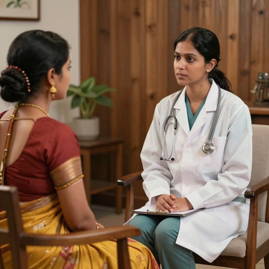 Dr. Prachi consulting a client in a serene, plant-filled wellness room.