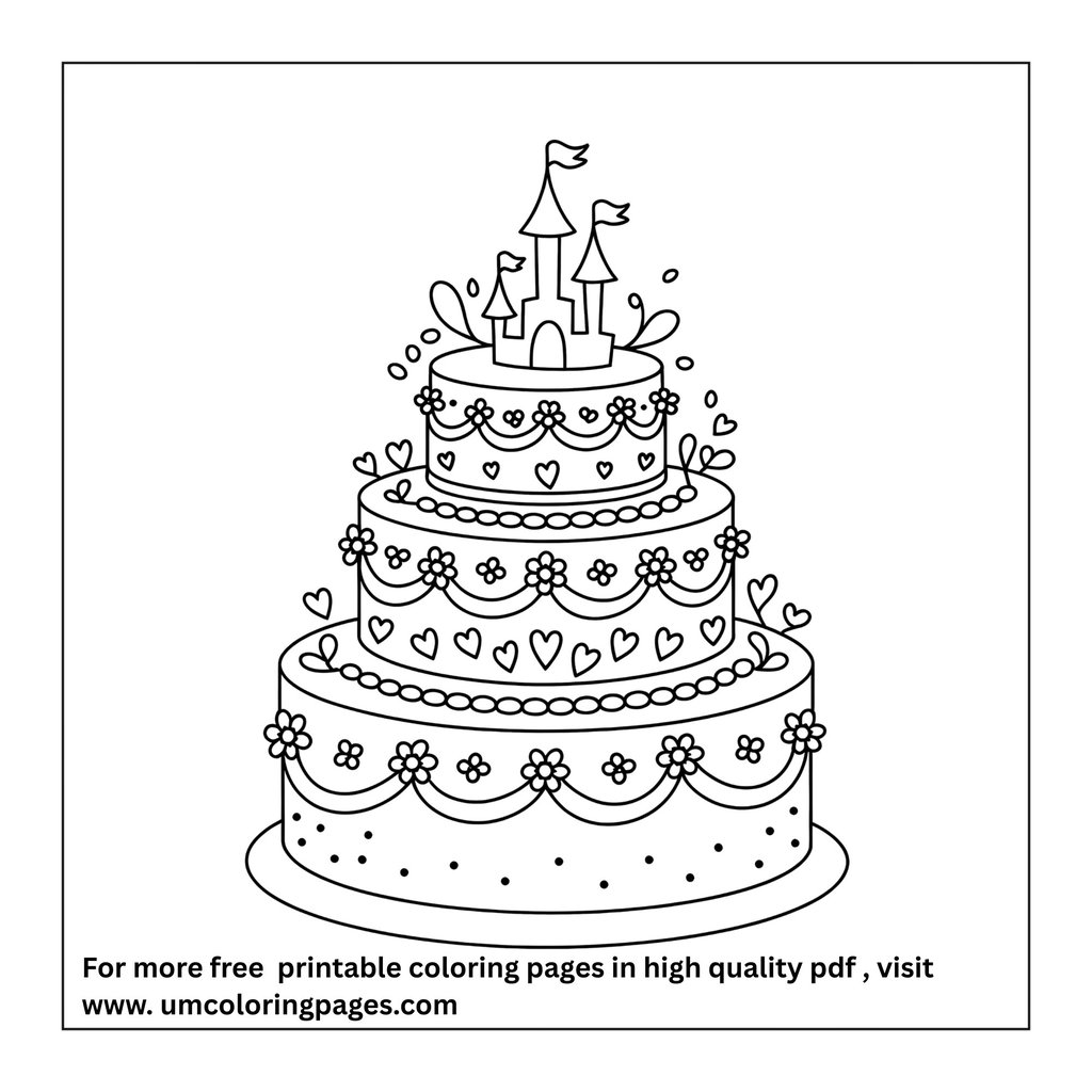 cake coloring page for kids printable