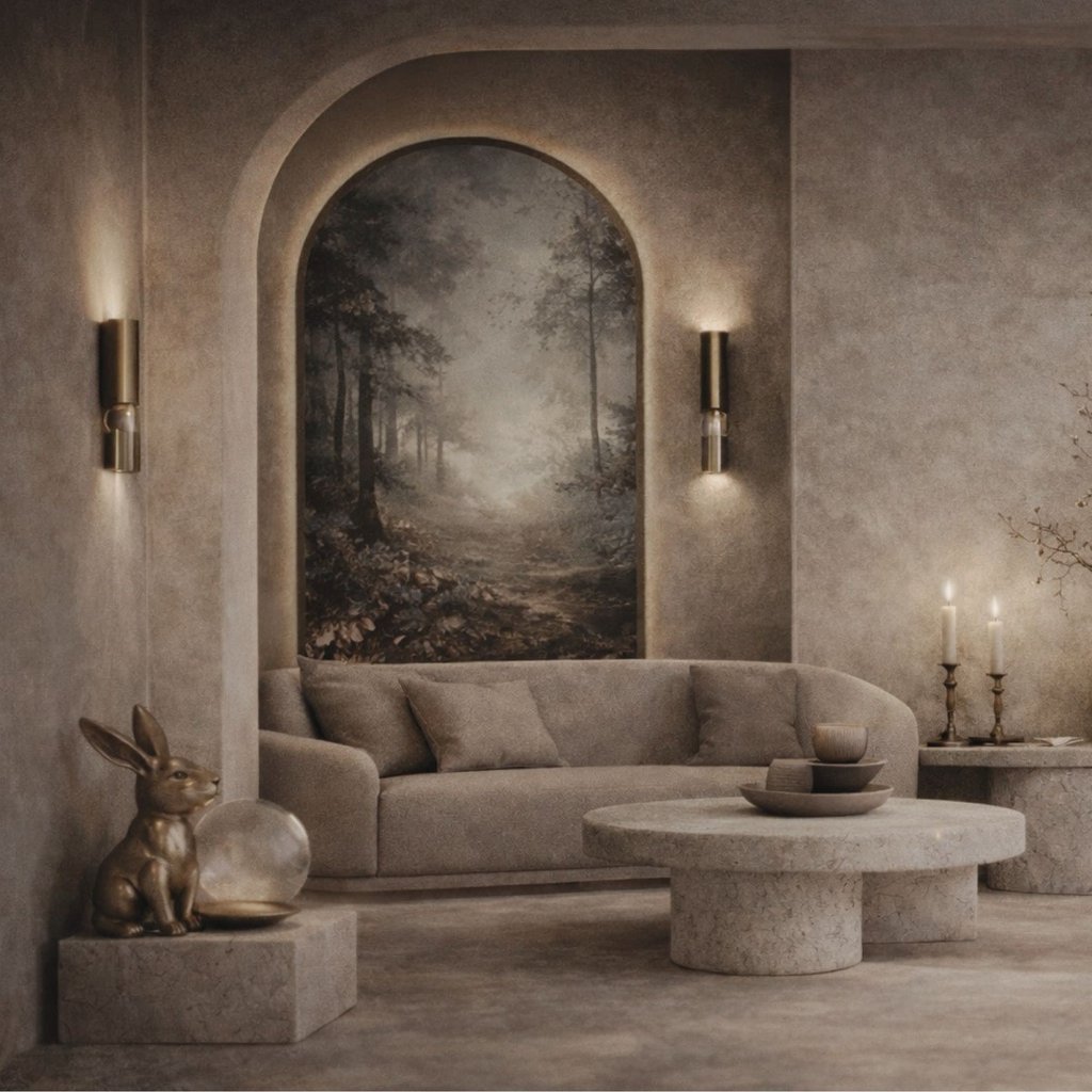 La Féra Interior Design imza sitilini yansıtan malzeme ve renk kompozisyonu