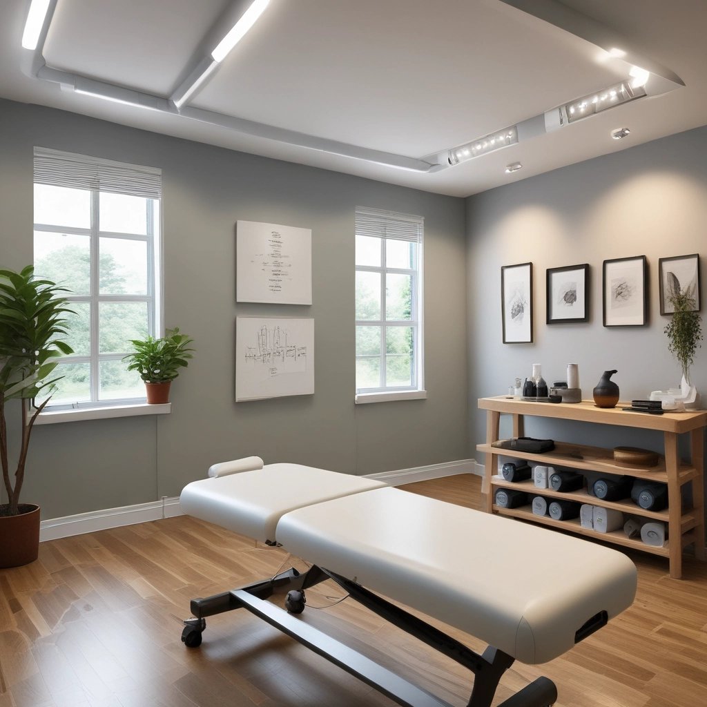 A calm therapy room with soft lighting and massage table ready for a session.