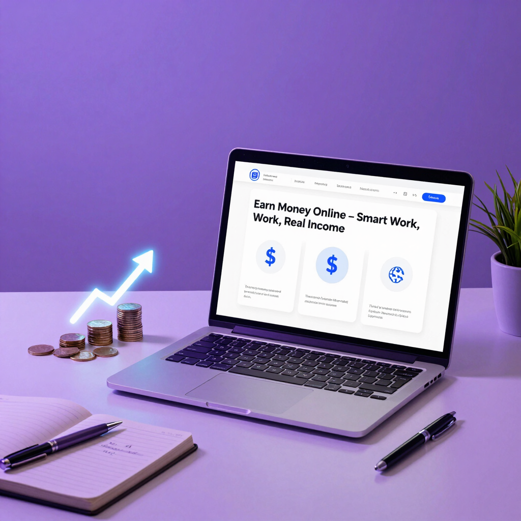 A vibrant neon-lit laptop screen displaying a colorful blog post on freelancing tips.