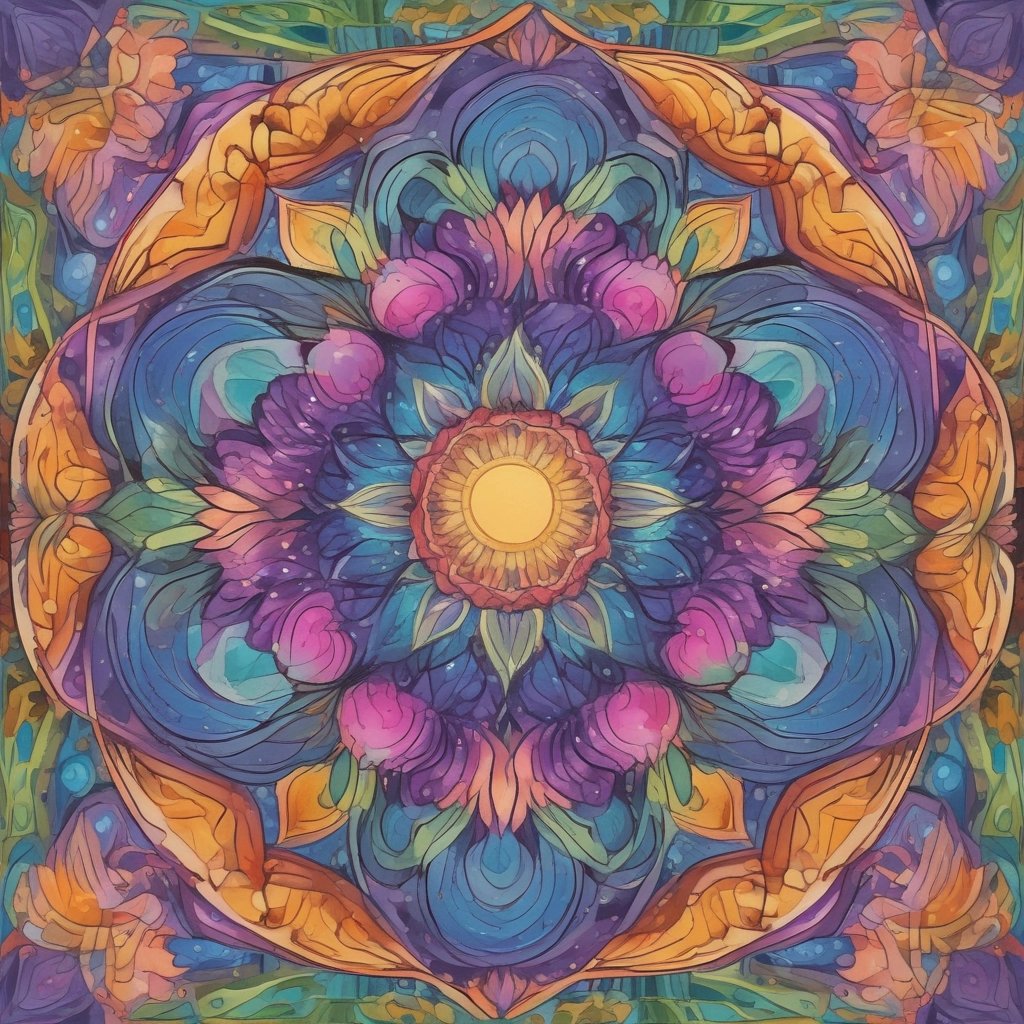 Pintura abstrata e colorida de uma flor em estilo → Caleidoscópio Anual .com.br.