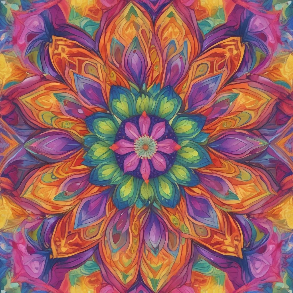 Pintura abstrata e colorida de uma flor em estilo → Caleidoscópio Anual .com.br.