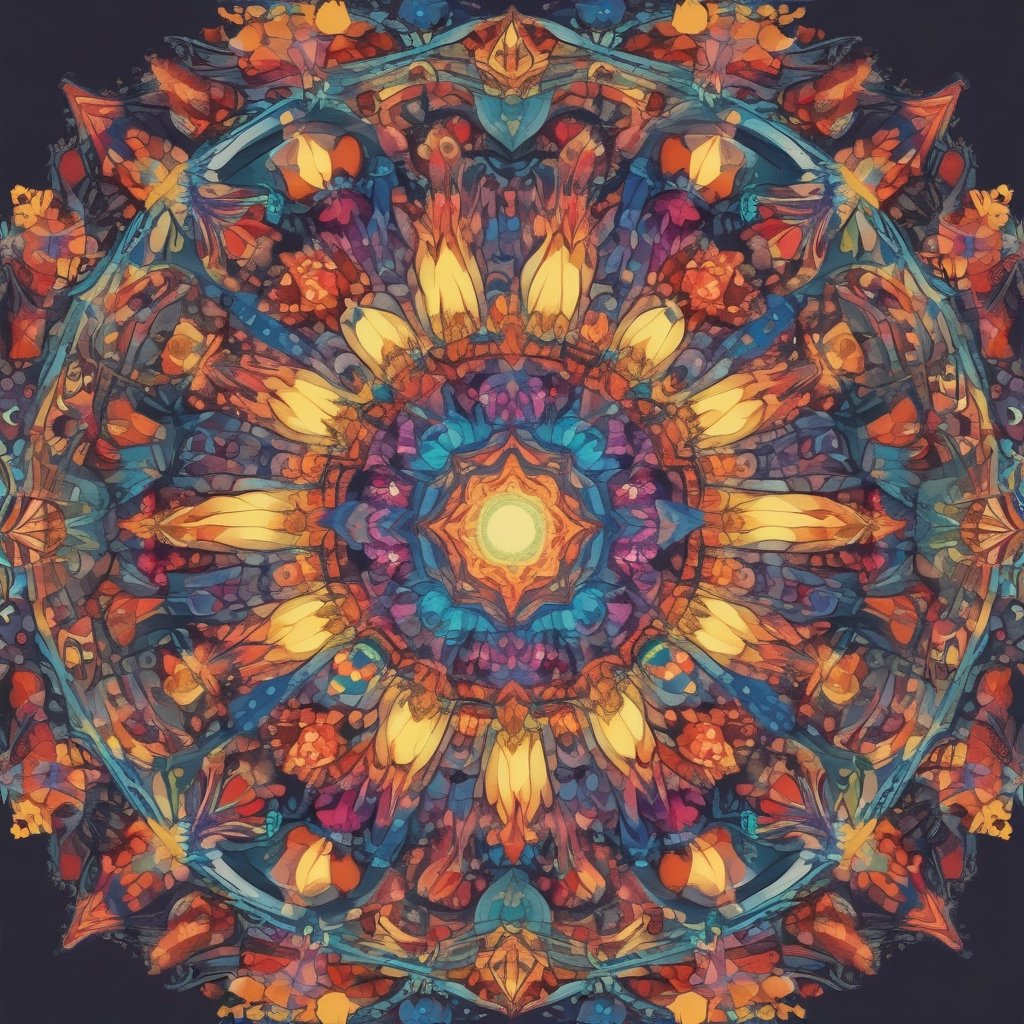 Pintura abstrata e colorida de uma flor em estilo → Caleidoscópio Anual .com.br.