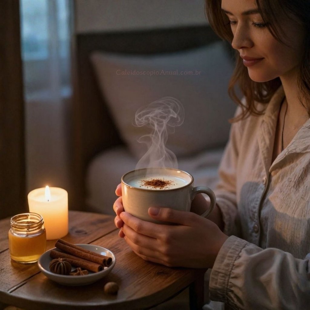 Leite lunar canela noz-moscada: bebida noturna sonhos mel calmante ansiedade sono subconsciente ritual
