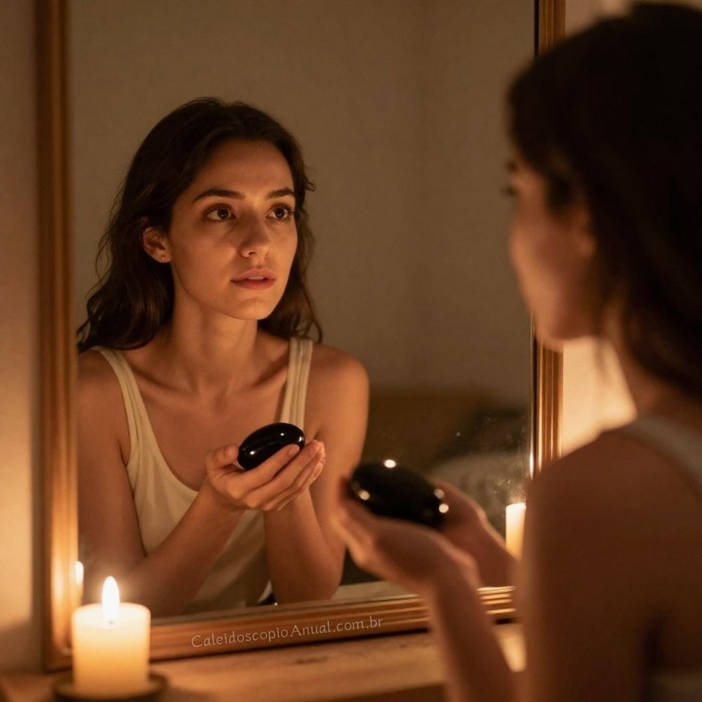 Ritual espelho auto-reflexão: vela ônix olhar profundo verdades pessoais perguntas importantes libertação