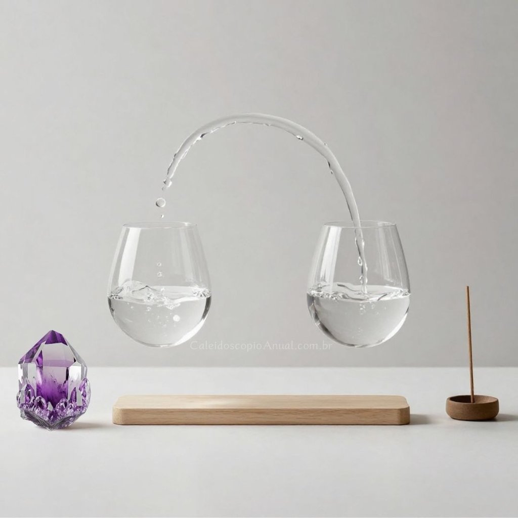Integração energética água: visualização Temperança opostos equilibrando ametista harmonia cura ritual