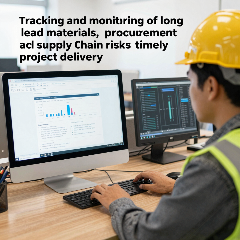 A project manager reviewing a detailed construction schedule on a large screen.