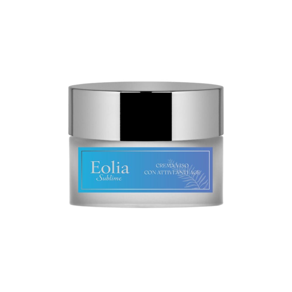 Eolia Sublime anti-aging face cream in a frosted glass jar with a silver cap.