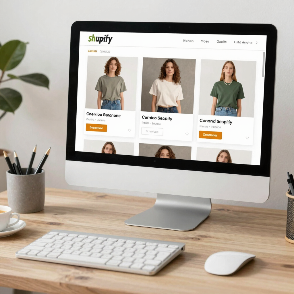 A cheerful small business owner happily managing orders on a tablet in a cozy shop.