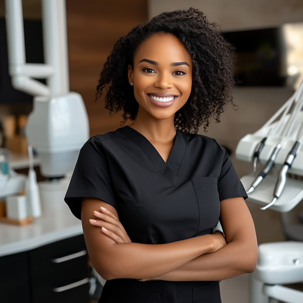 Happy dental office staff member.
