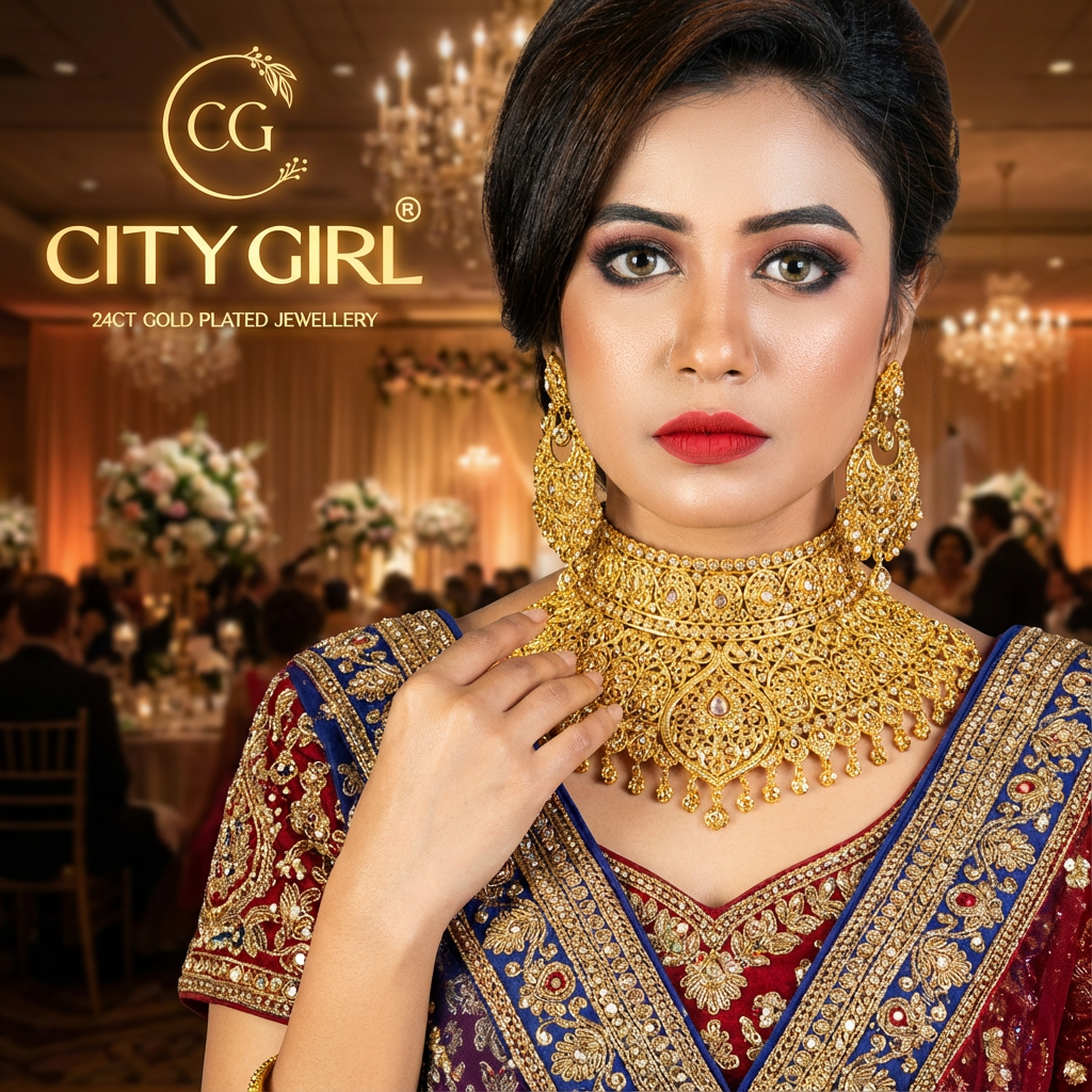 City Girl Jewellery 24ct Gold-Plated Bridal Set – Bridal Jewellery for Women