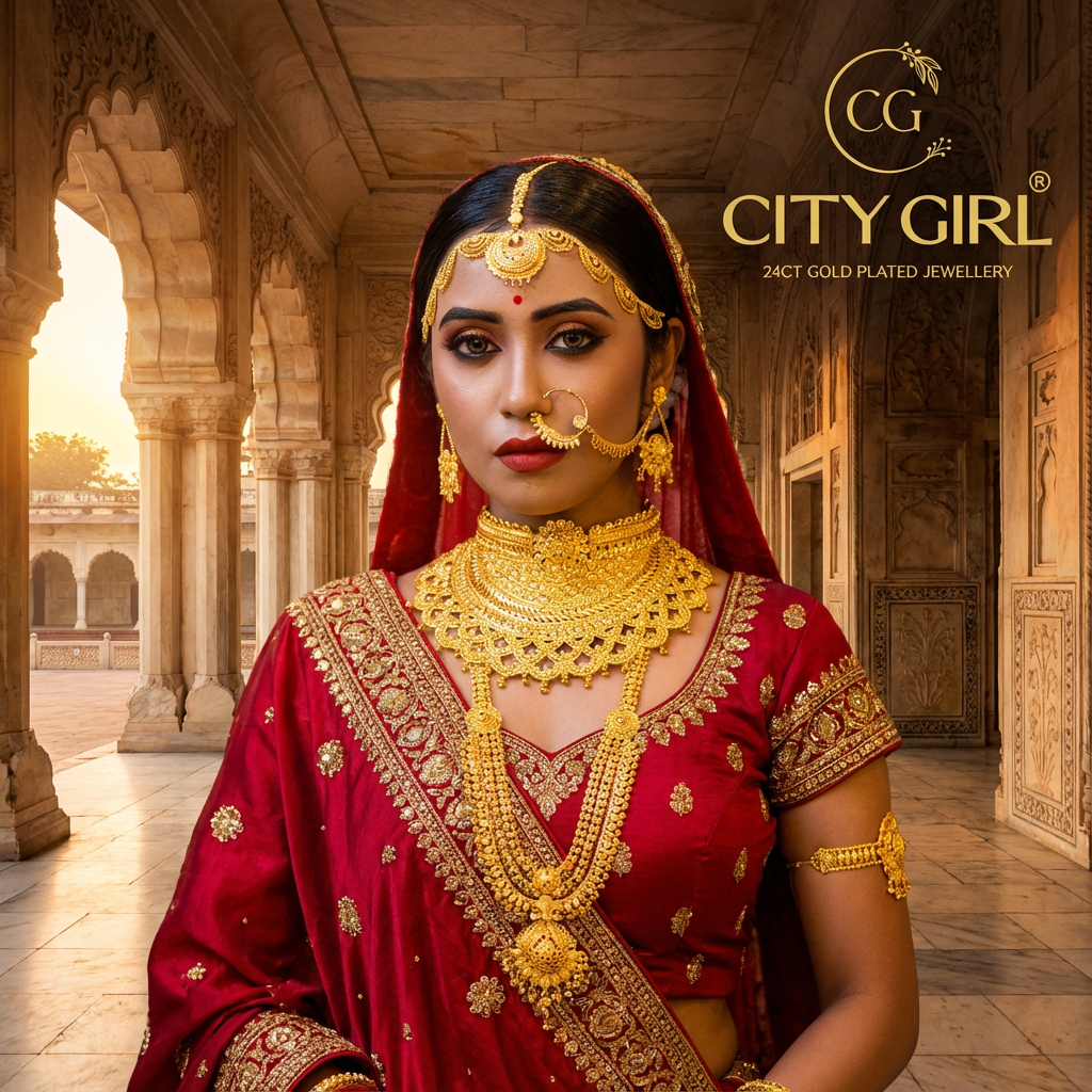 City Girl Jewellery 24ct Gold-Plated Bridal Set – Bridal Jewellery for Women