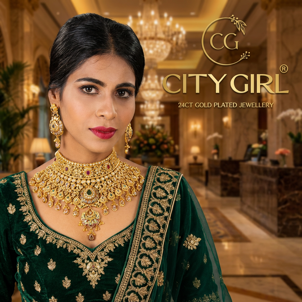 City Girl Jewellery 24ct Gold-Plated Bridal Set – Bridal Jewellery for Women