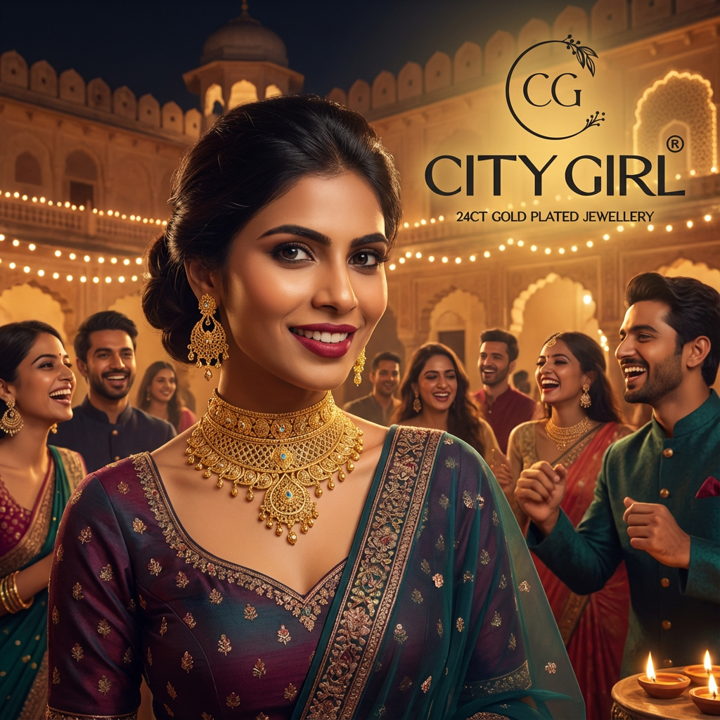 City Girl Jewellery 24ct Gold-Plated Bridal Set – Bridal Jewellery for Women
