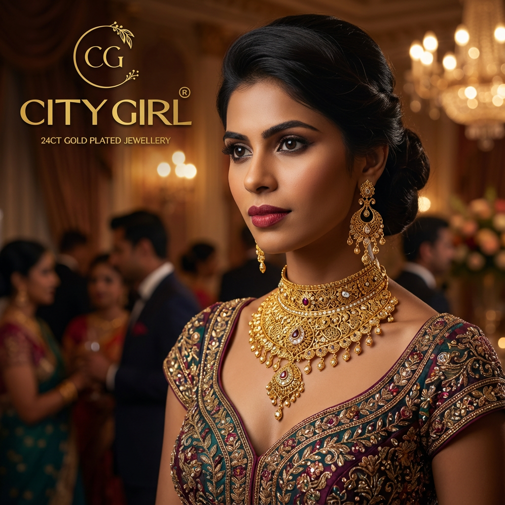 City Girl Jewellery 24ct Gold-Plated Bridal Set – Bridal Jewellery for Women