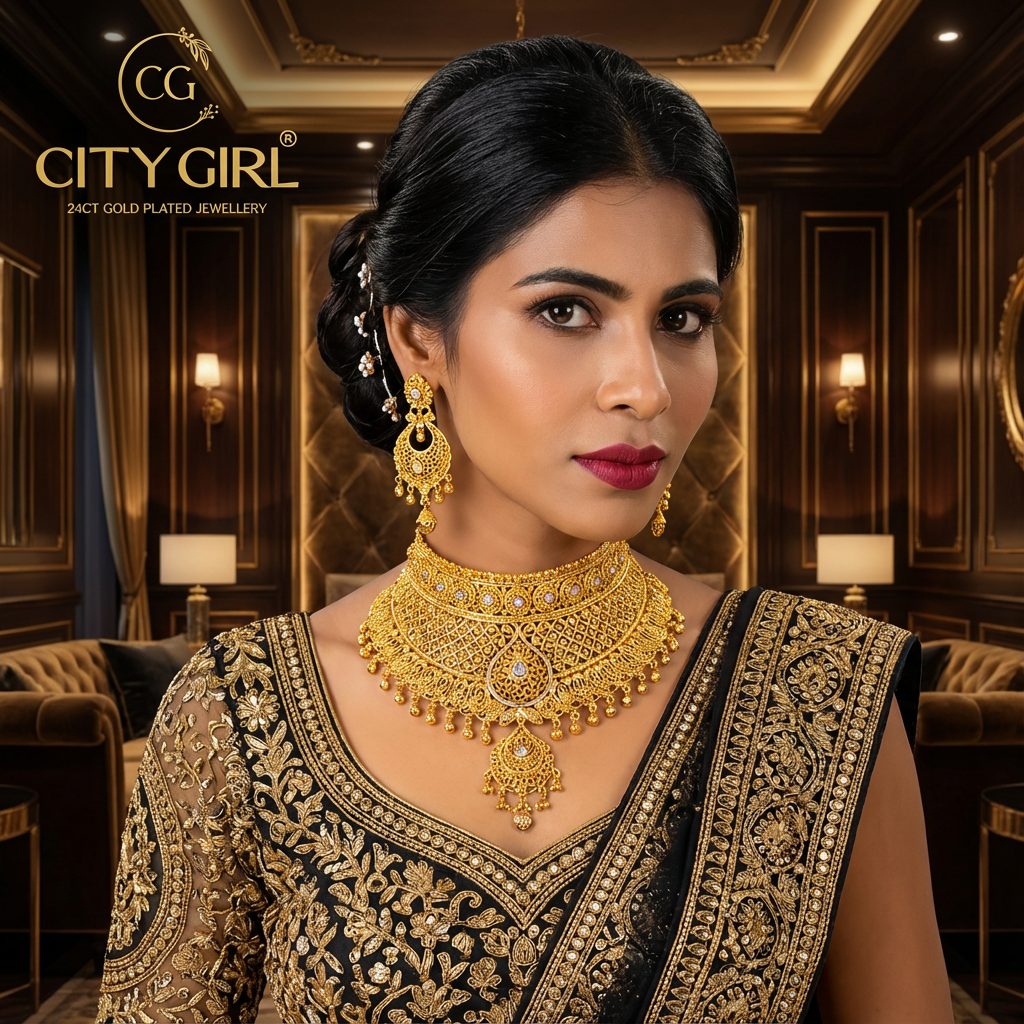 City Girl Jewellery 24ct Gold-Plated Bridal Set – Bridal Jewellery for Women