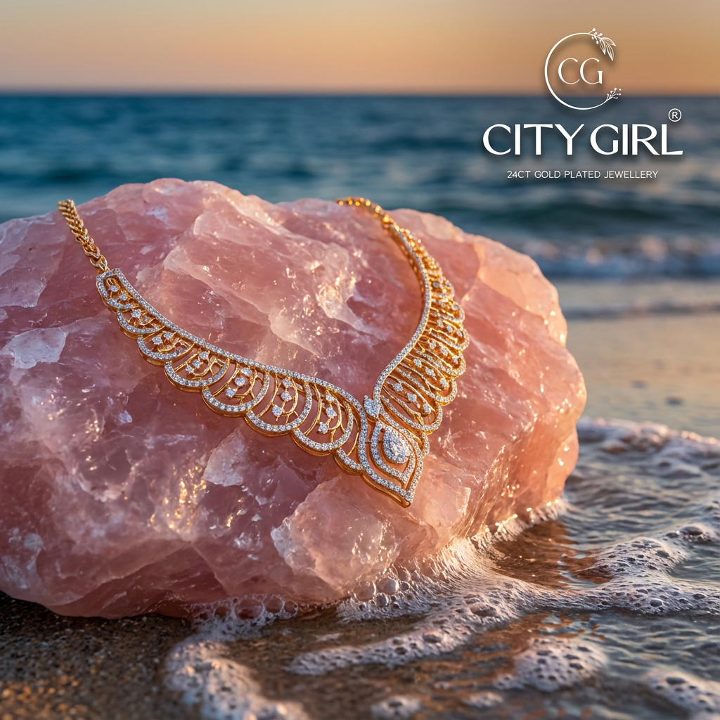 City Girl Jewellery 24ct Gold-Plated Bridal Set with CZ stones for Women