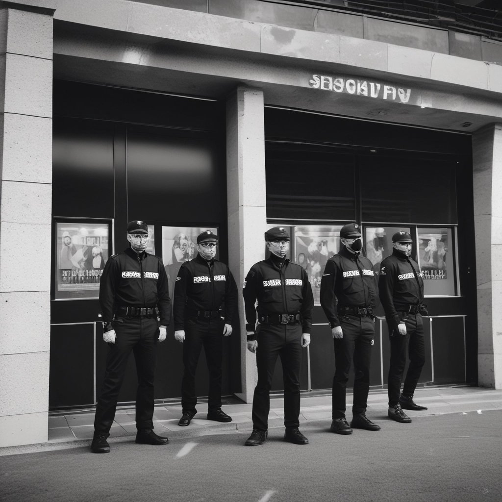 Security personnel managing event entrance with professionalism.