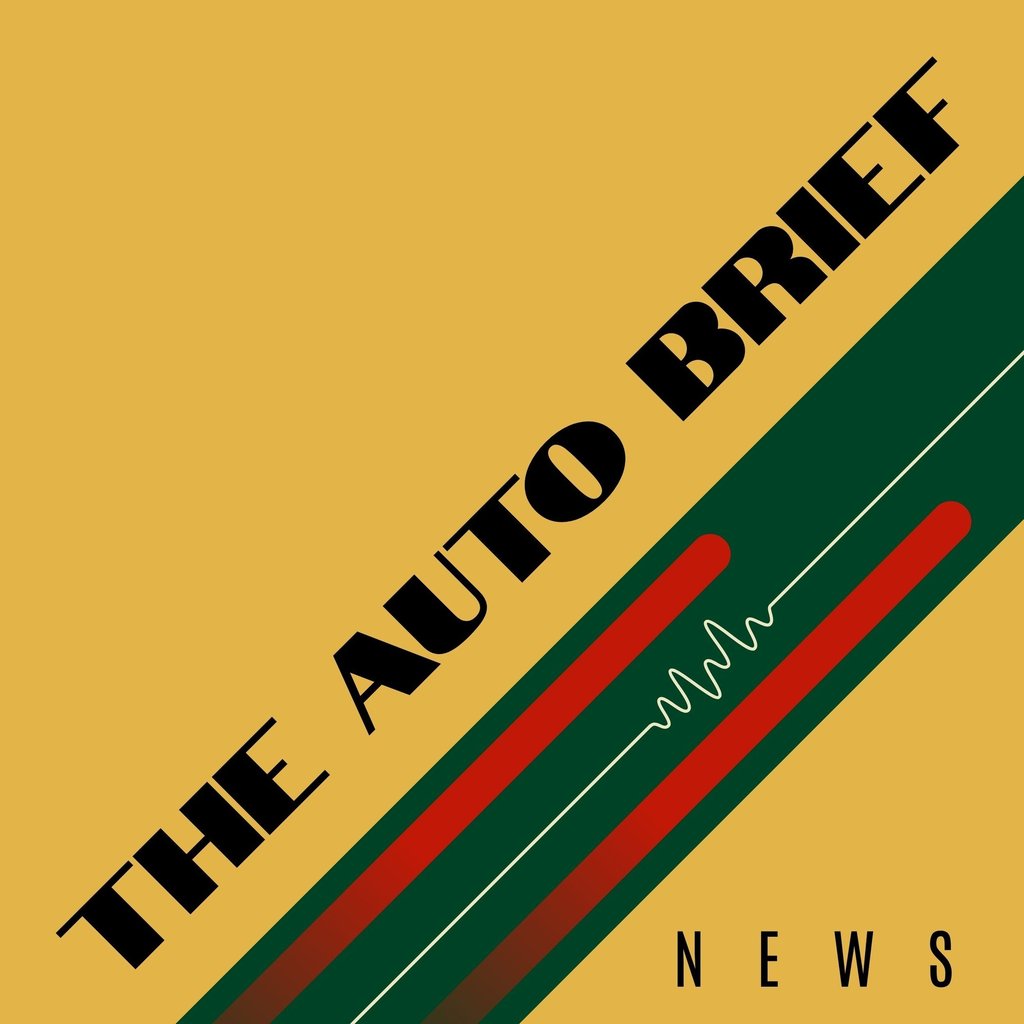 The Auto Brief News podcast cover art featuring a modern green, red, and yellow graphic design.