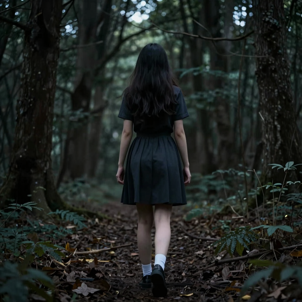 A mystical forest path bathed in soft green light, evoking a fantasy novel's atmosphere.