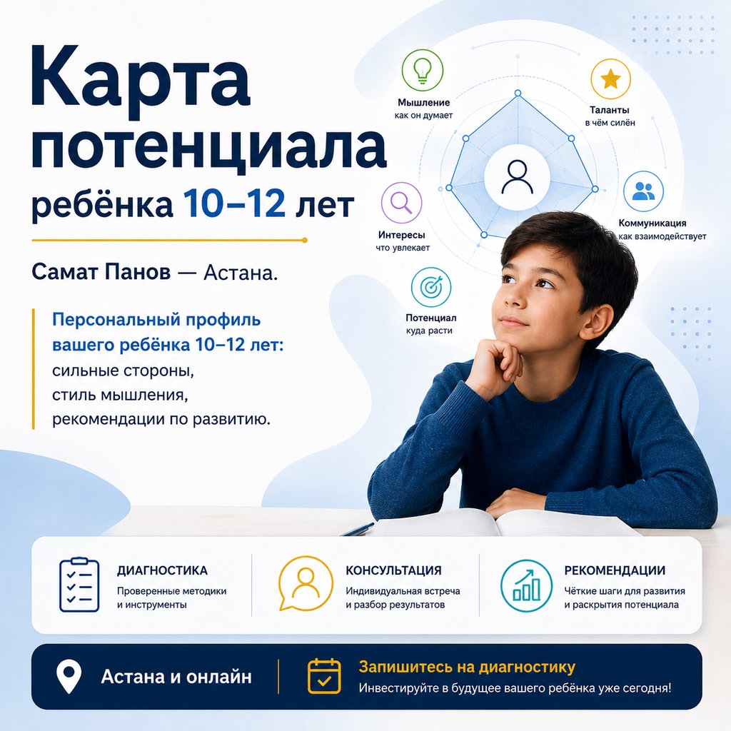 Карта потенциала ребёнка 10–12 лет | Самат Панов — Астана