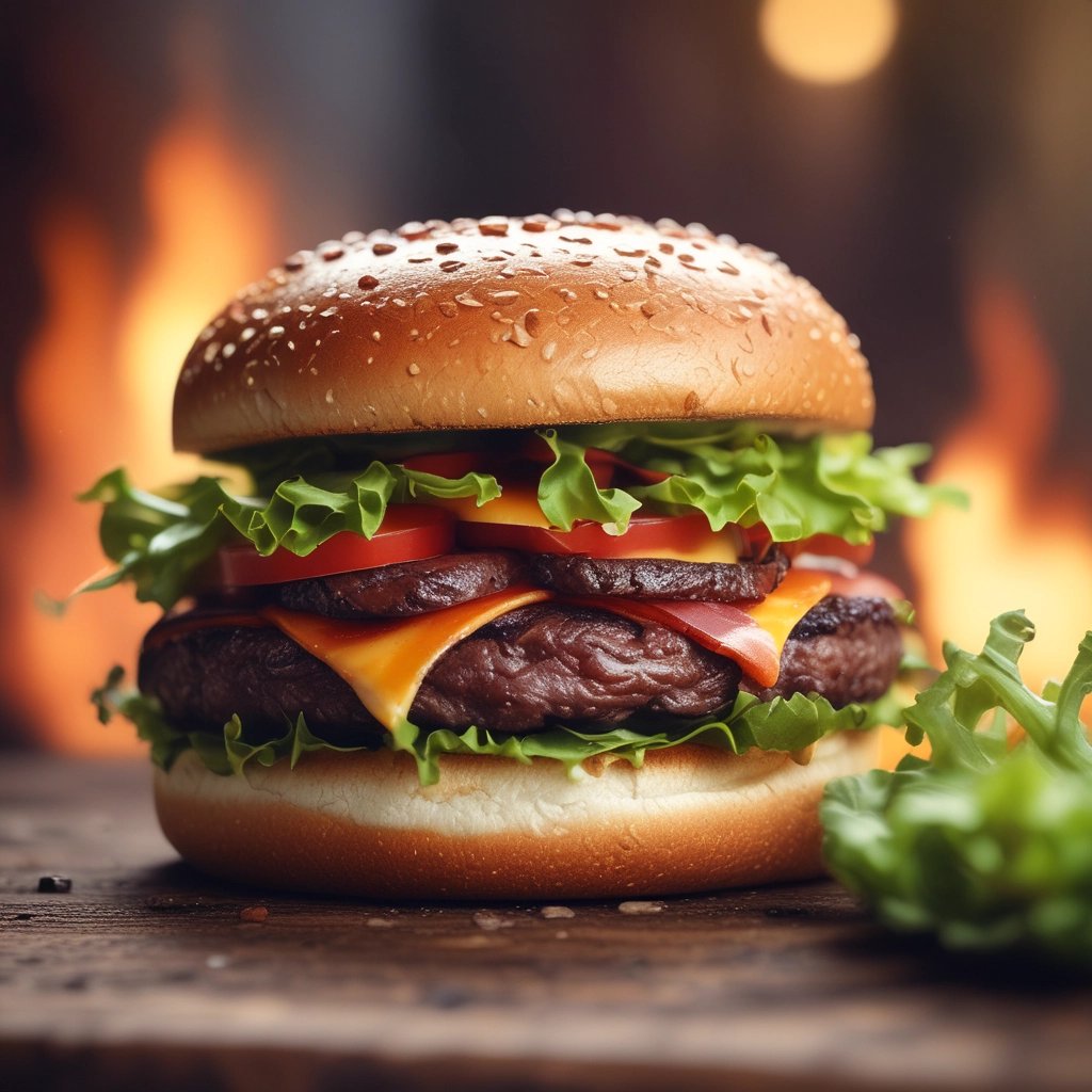 Hamburguesa al carbón estilo sonorense con queso y carne jugosa